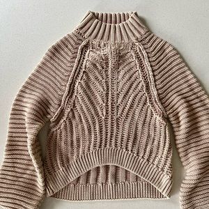 NWOT Free People Cableknit Turtleneck Cropped Sweater